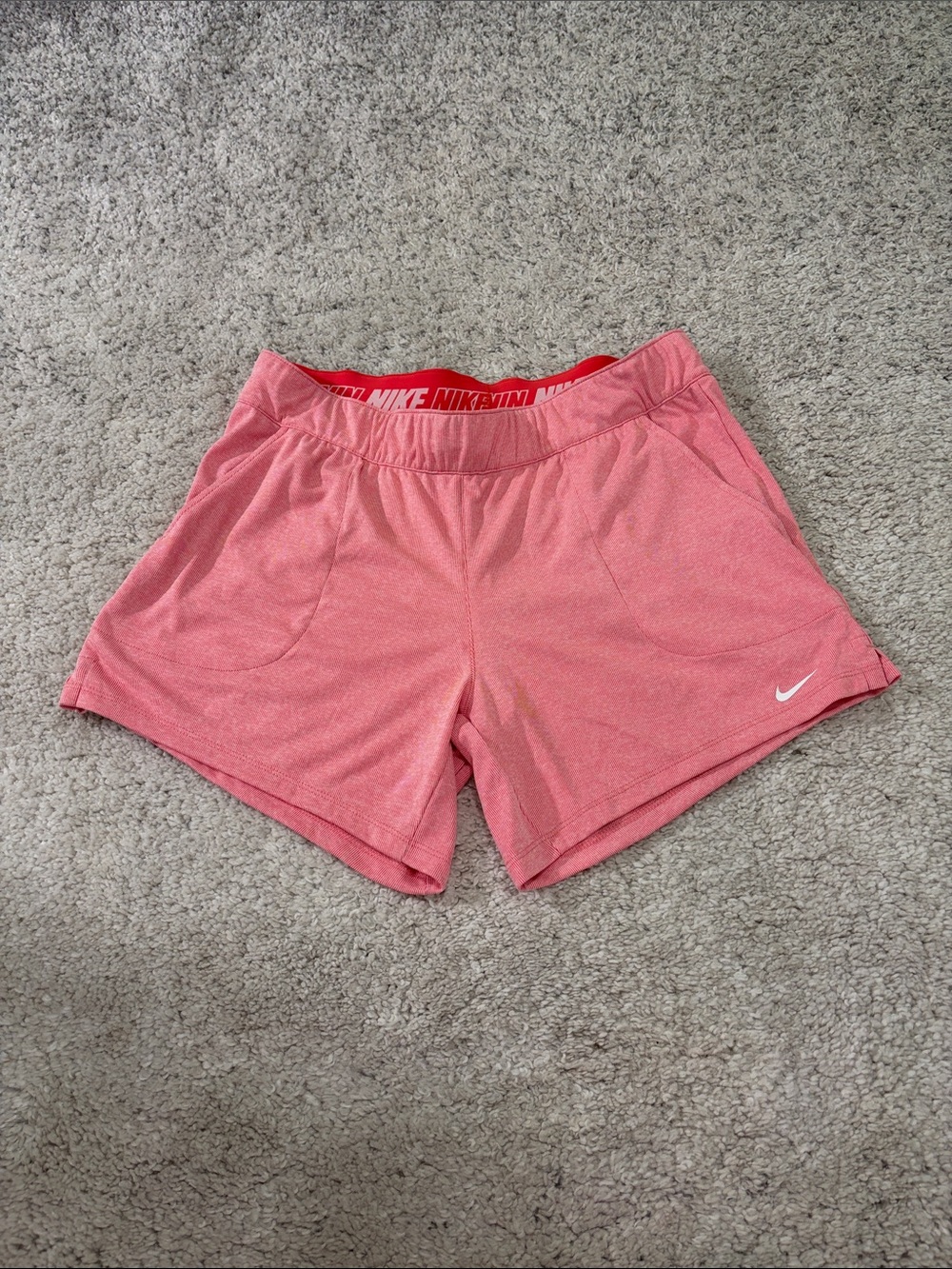 Nike Women's Coral Athletic Shorts with Contrast Waistband